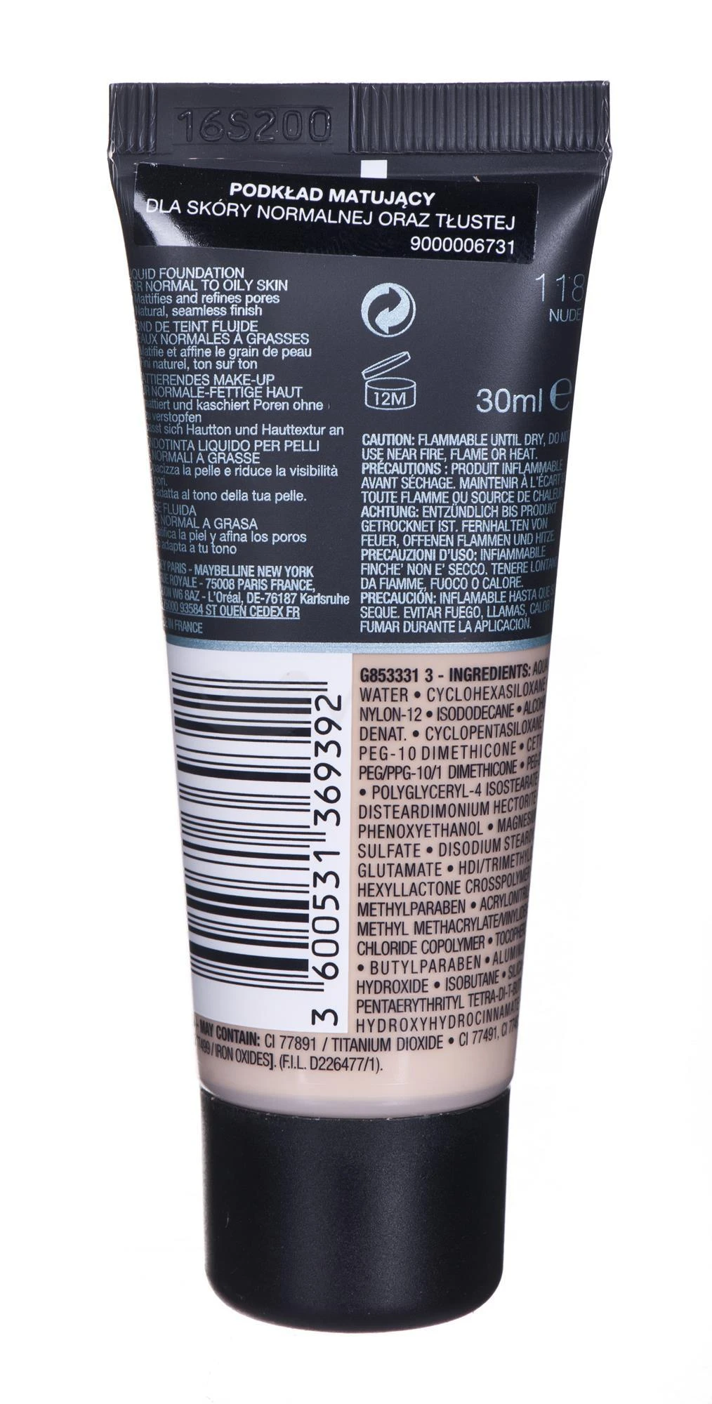 Maybelline Fit Me Matte & Poreless 118 Nude Vamzdelis Skystis 30 ml
