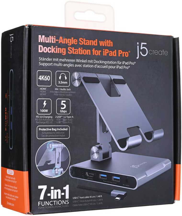 „J5create“ – daugiakampis stovas su prijungimo stotele, skirtas „iPad Pro“