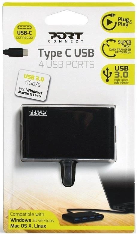Port Designs USB šakotuvas PORT, 4 jungtys, TYPE C