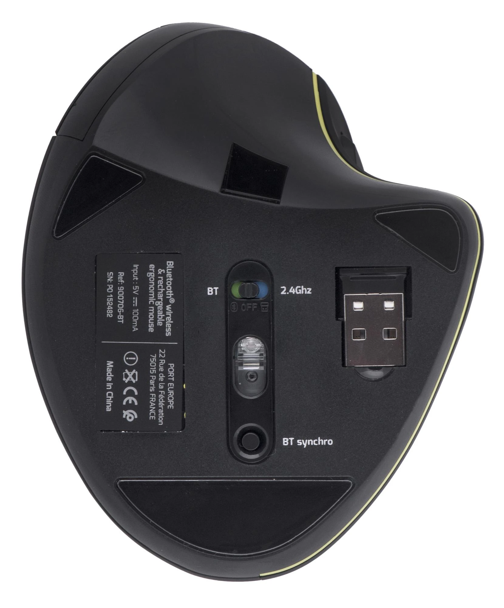 PORT DESIGNS | Rechargeable Ergonomic Pelė | 900706-BT | Optinė | Wireless | 2.4 GHz Wireless via USB Dongle | Juodas | 3 year(s)