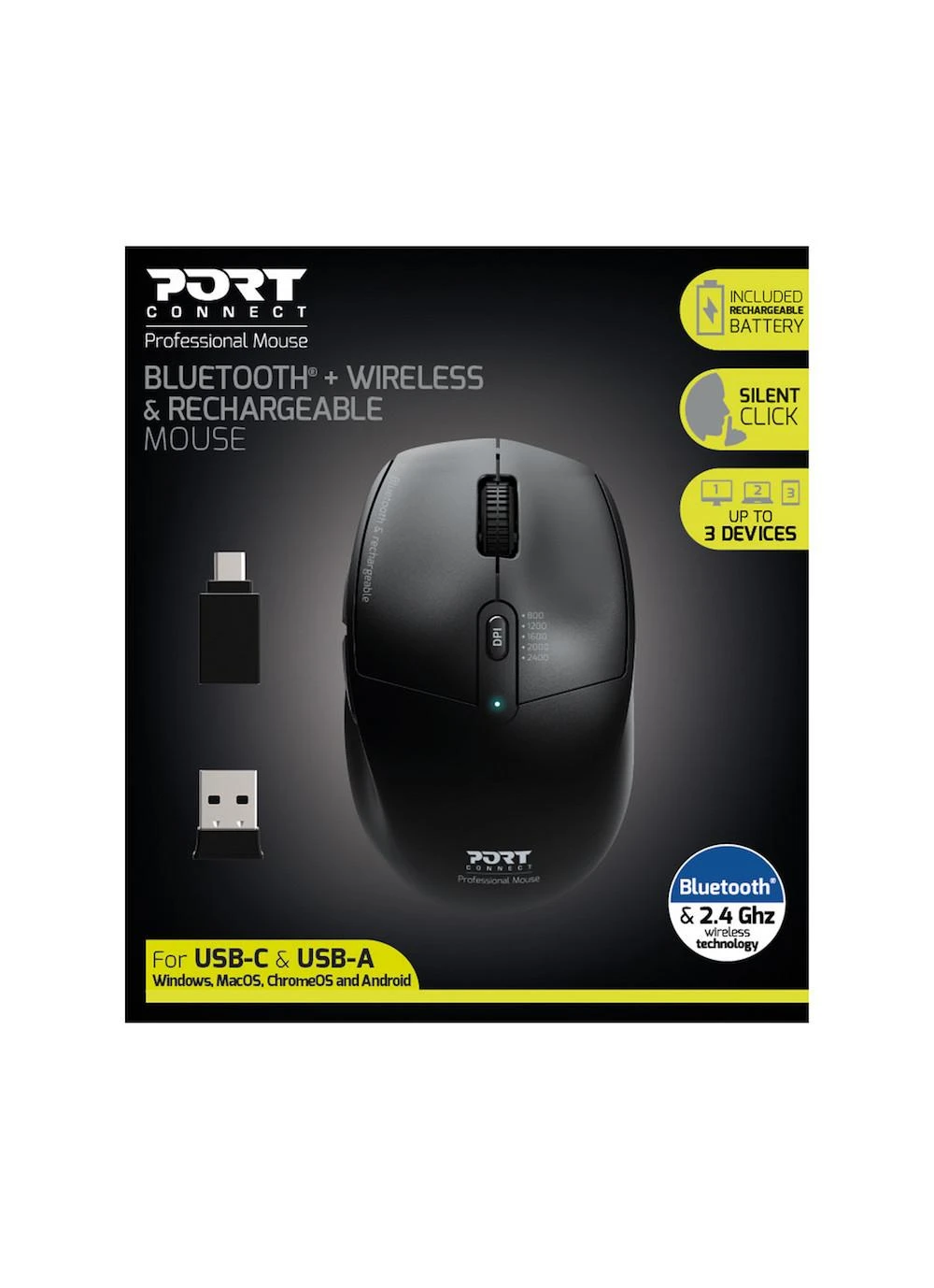 Port Designs 900715 pelė dešinei rankai RF belaidė + Bluetooth Optinė 2400 DPI