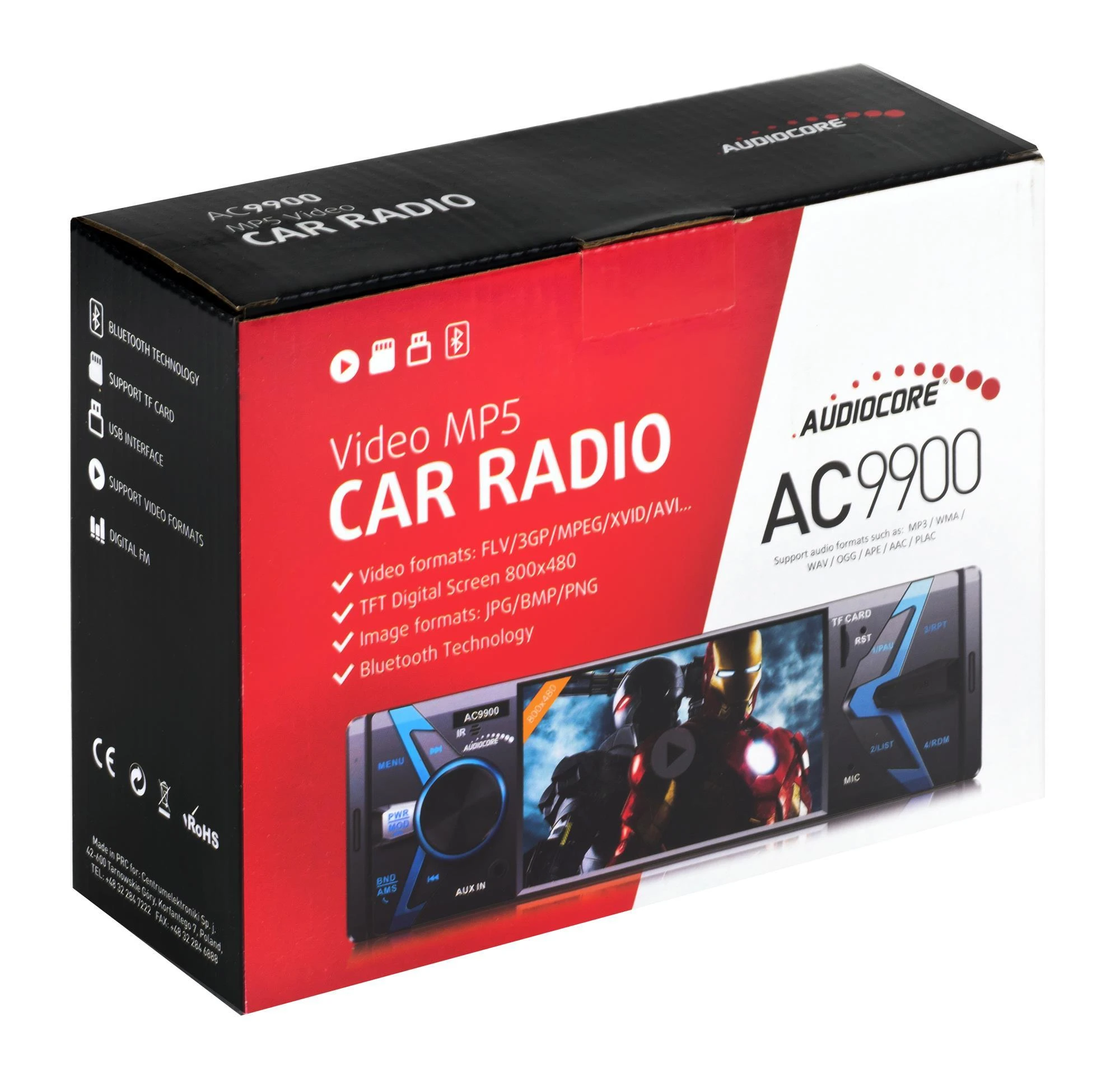 Automagnetola Nešiojamas stereofoninis automobilis AUDIOCORE AC9900 (USB, USB + AUX, USB + AUX + SD kortelės)