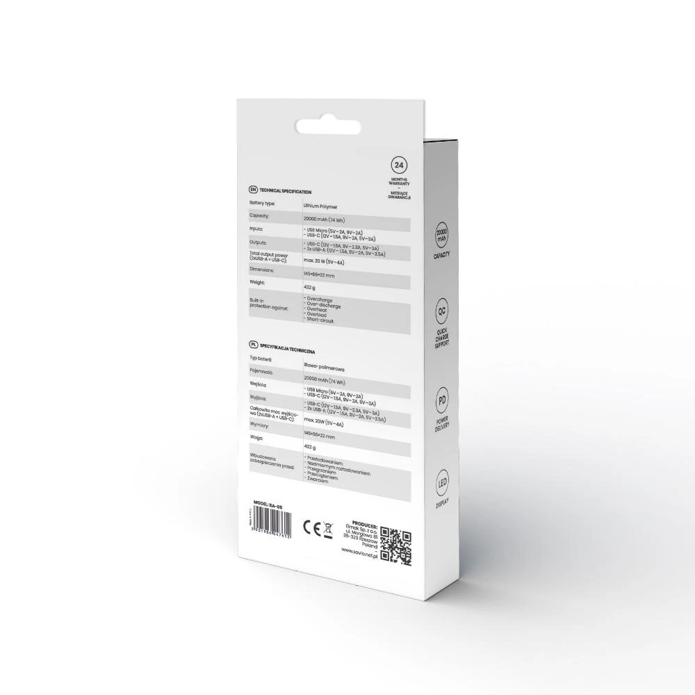 Savio BA-05 20000 mAh juoda