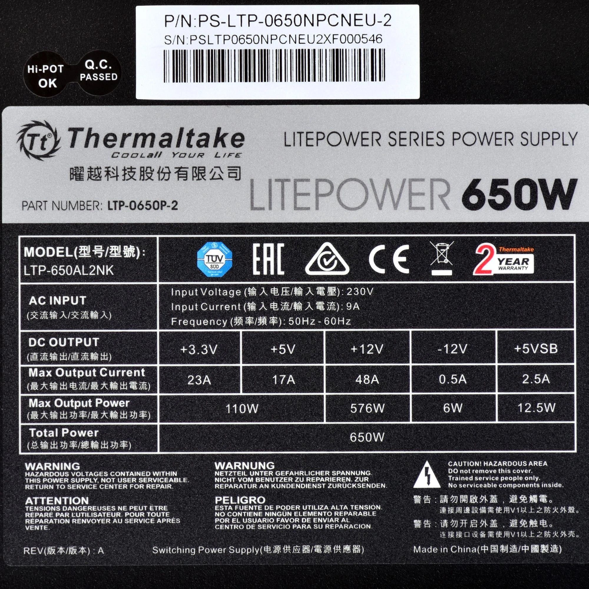 Maitinimo šaltinis Thermaltake Litepower II 650W