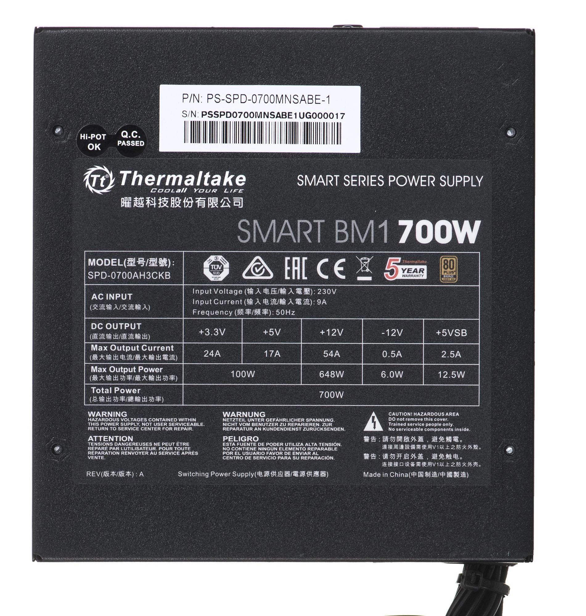 Maitinimo šaltinis Thermaltake Smart BM1 700W PS-SPD-0700MNSABE-1 (700 W, aktyvus, 140 mm)