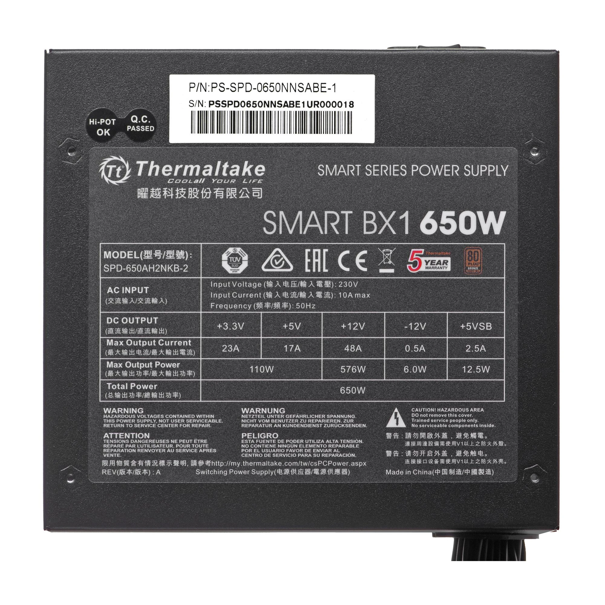 Maitinimo šaltinis Thermaltake Smart BX1 PS-SPD-0650NNSABE-1 (650 W, aktyvus, 120 mm)
