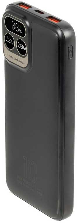 Nešiojamoji baterija RIVACASE 10000 mAh USB-C 20W + LCD, juodas (1x I/O USB-C PD 18W / PD 20W, 2x USB-A QC 3.0 18W, LCD, juodas)
