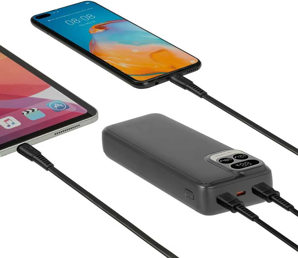 „RivaCase“ išorinė baterija 20 000 mAh USB-C 20 W LCD, 1 x įvestis/išvestis USB-C PD 20 W, 2 x USB-A QC 3.0 18 W, juoda