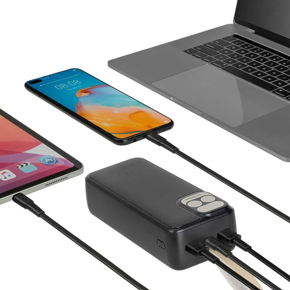 „Rivacase“ nešiojama baterija, 30 000 mAh, USB-C, 20 W, LCD, 1 x USB-C PD, 20 W, 2 x USB-A, QC 3.0, 18 W, juoda