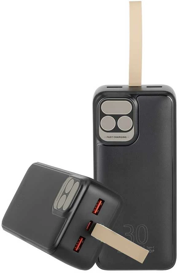 „Rivacase“ nešiojama baterija, 30 000 mAh, USB-C, 20 W, LCD, 1 x USB-C PD, 20 W, 2 x USB-A, QC 3.0, 18 W, juoda