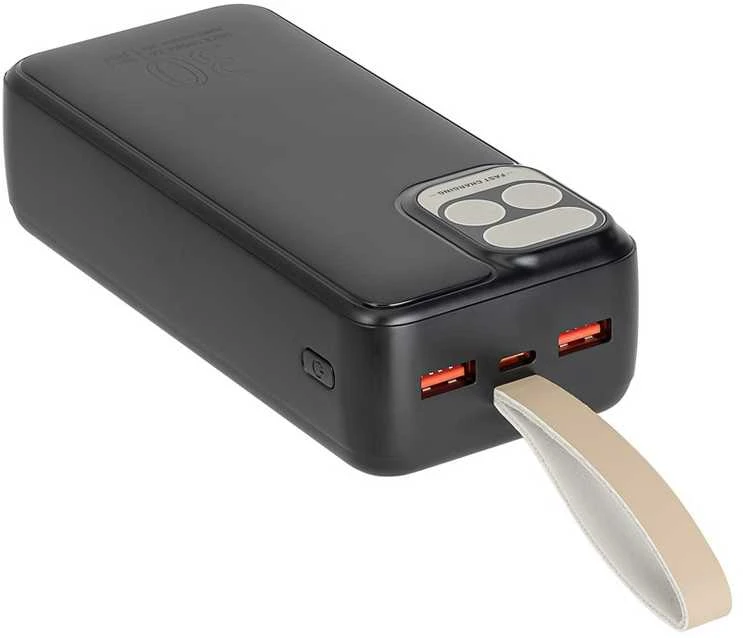 „Rivacase“ nešiojama baterija, 30 000 mAh, USB-C, 20 W, LCD, 1 x USB-C PD, 20 W, 2 x USB-A, QC 3.0, 18 W, juoda