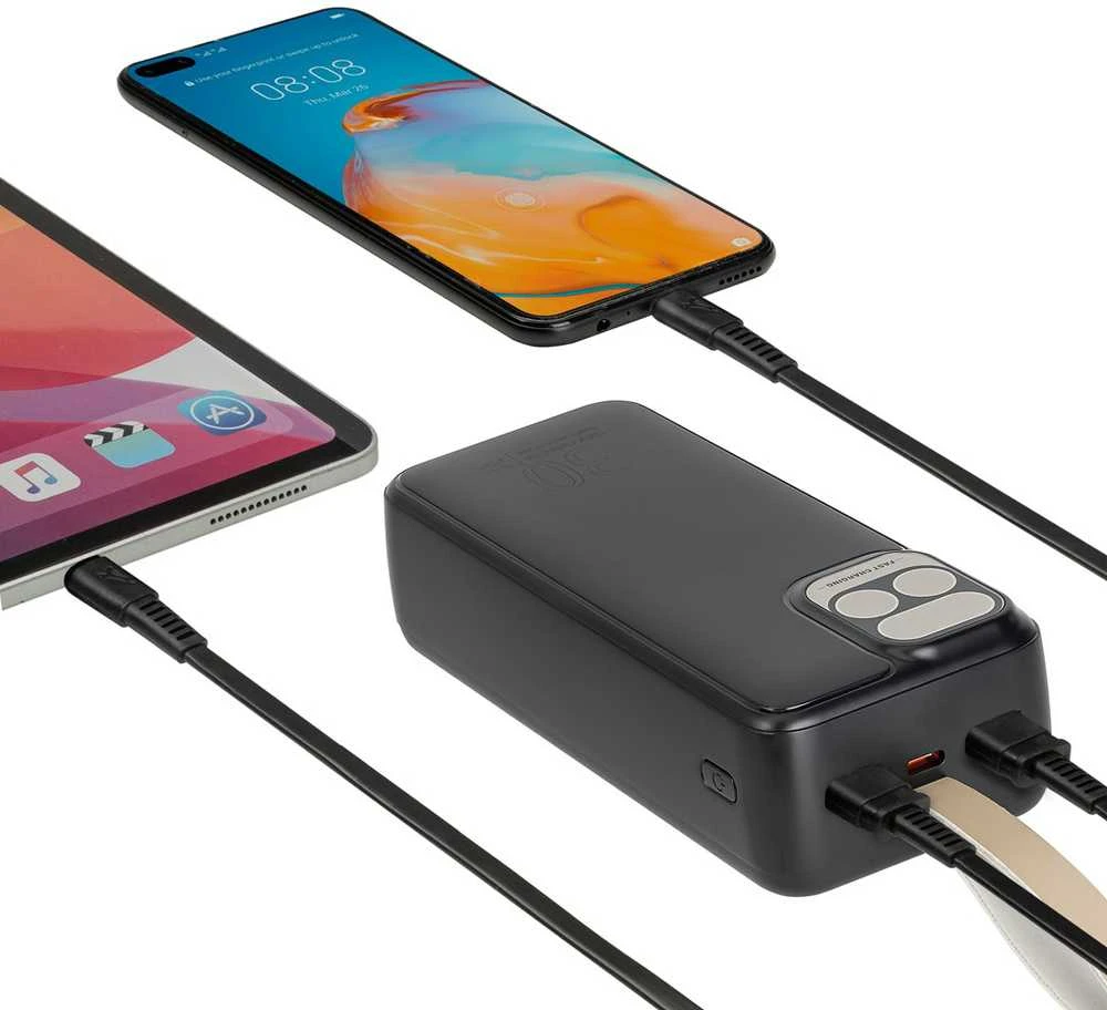 „Rivacase“ nešiojama baterija, 30 000 mAh, USB-C, 20 W, LCD, 1 x USB-C PD, 20 W, 2 x USB-A, QC 3.0, 18 W, juoda