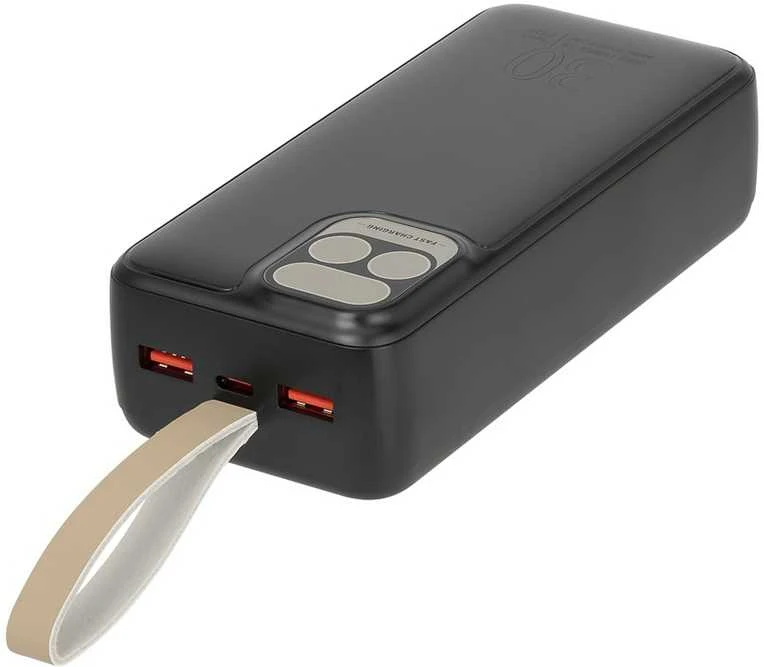 „Rivacase“ nešiojama baterija, 30 000 mAh, USB-C, 20 W, LCD, 1 x USB-C PD, 20 W, 2 x USB-A, QC 3.0, 18 W, juoda