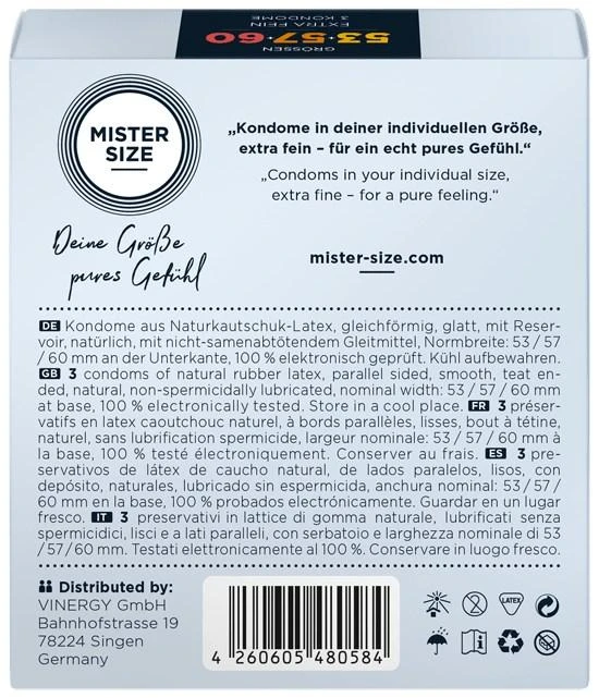 Mister Size Prezervatyvai Prezervatyvai tinka 53mm 57mm 60mm 3vnt..