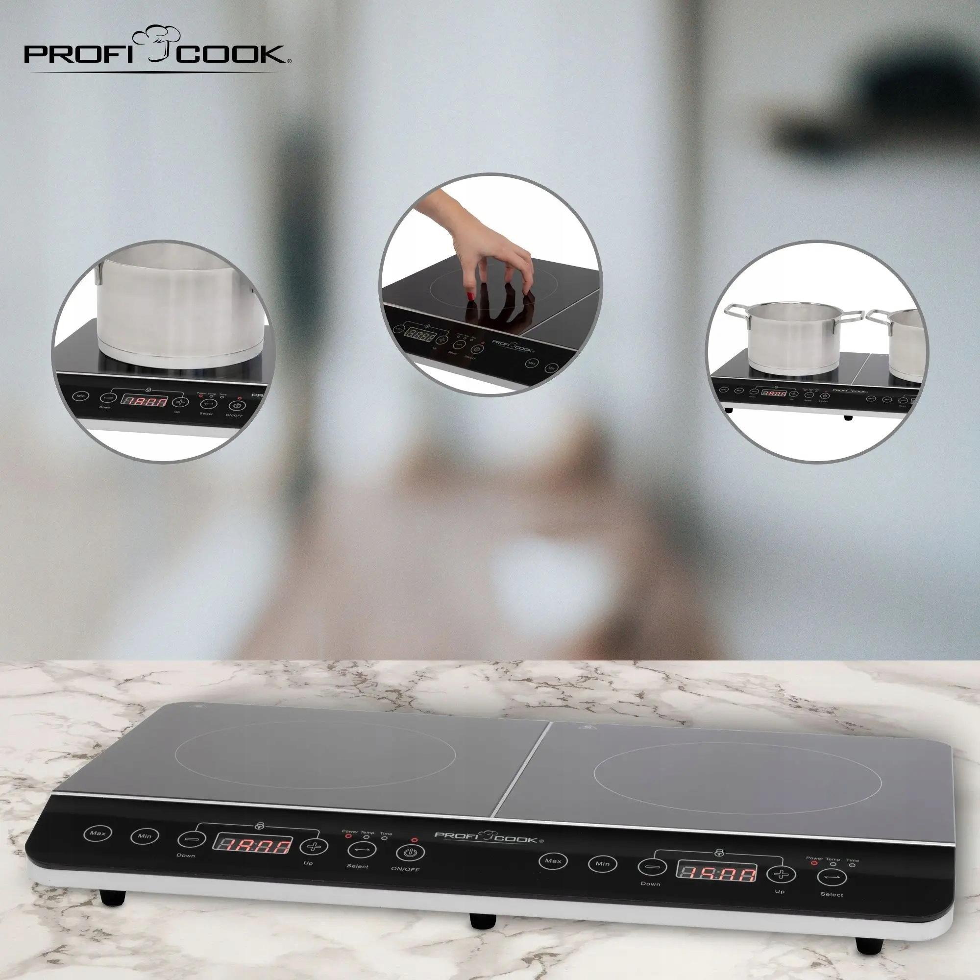 Clatronic Indukcinė Viryklė - Profi Cook PC-DKI 1067, 3500W, 2 Kaitvietės, Juoda