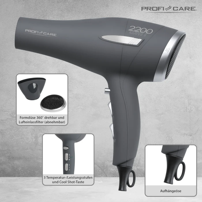 Plaukų džiovintuvas ProfiCare PC-HT3045 Anthracite/Sidabrinis