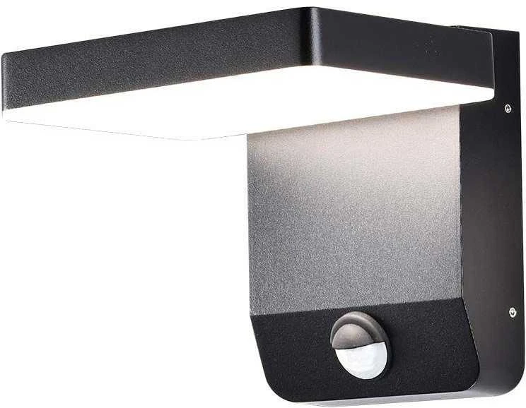 Sieninis šviestuvas V-tac 17W LED sieninis lauko šviestuvas, juodas, 4000K, IP65, su judesio davikliu