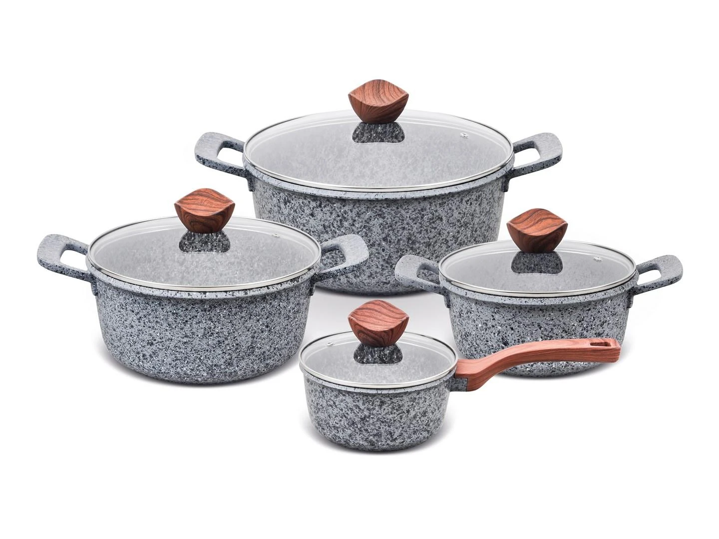 PROMIS Puodų rinkinys GRANITAS, puodas 16 cm, puodai 20,24,28 ruda rankenos