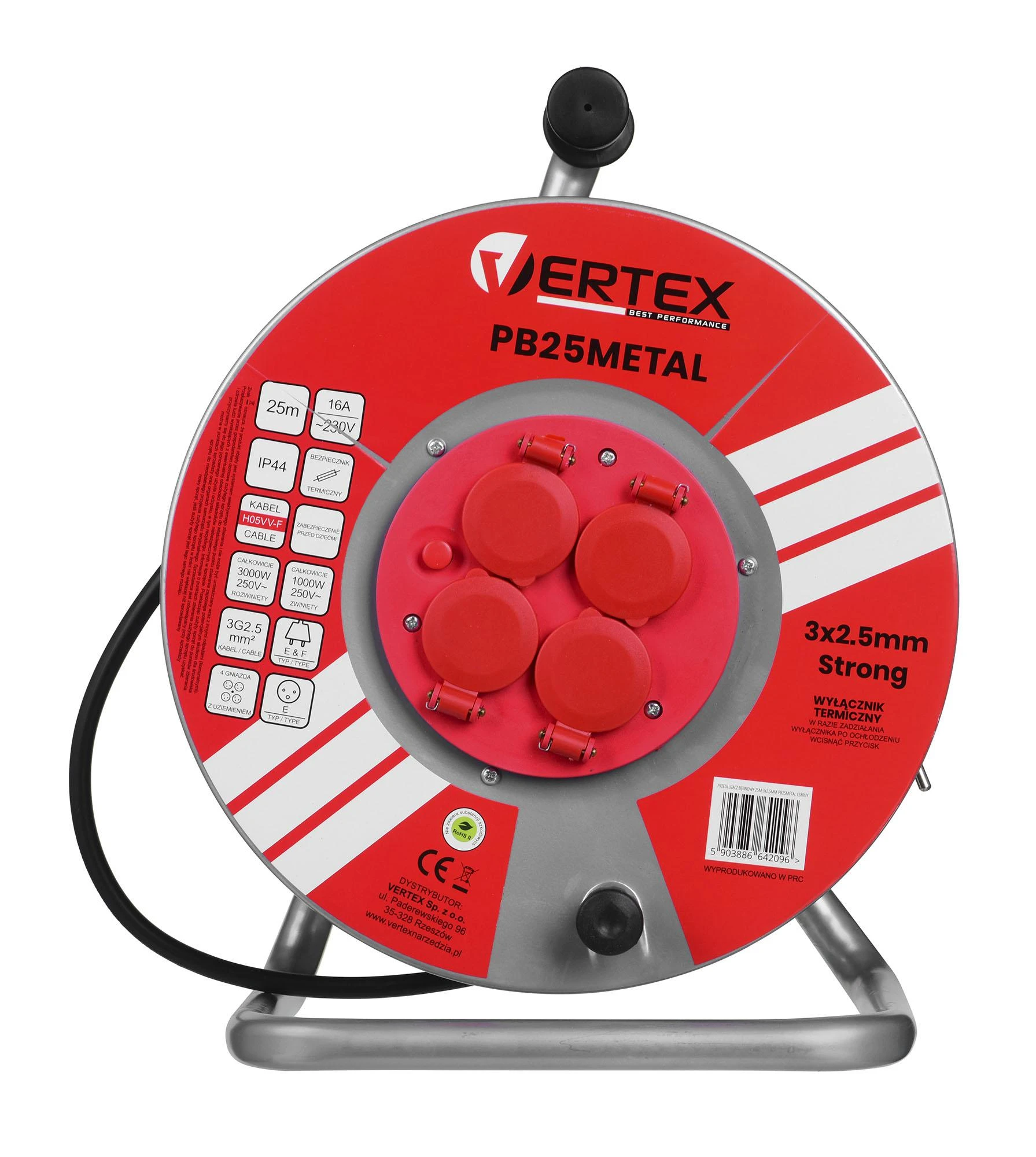 VERTEX pratęsimo būgnas 25m 3x2,5mm
