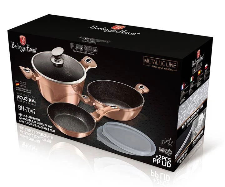 Berlinger Haus Puodų ir keptuvių komplektas, 6 dalių, Berlingerhaus Metallic Line Rose Gold | BH-7047