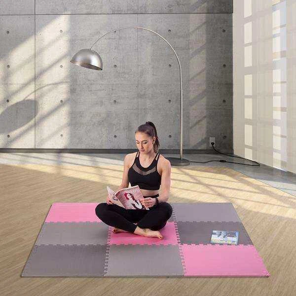 One Fitness Sudedamas kilimėlis treniruotėms HMS MP10 šviesiai pilkas-rožinis-tamsiai pilkas, 60x60x1.0cm (9 dalių)