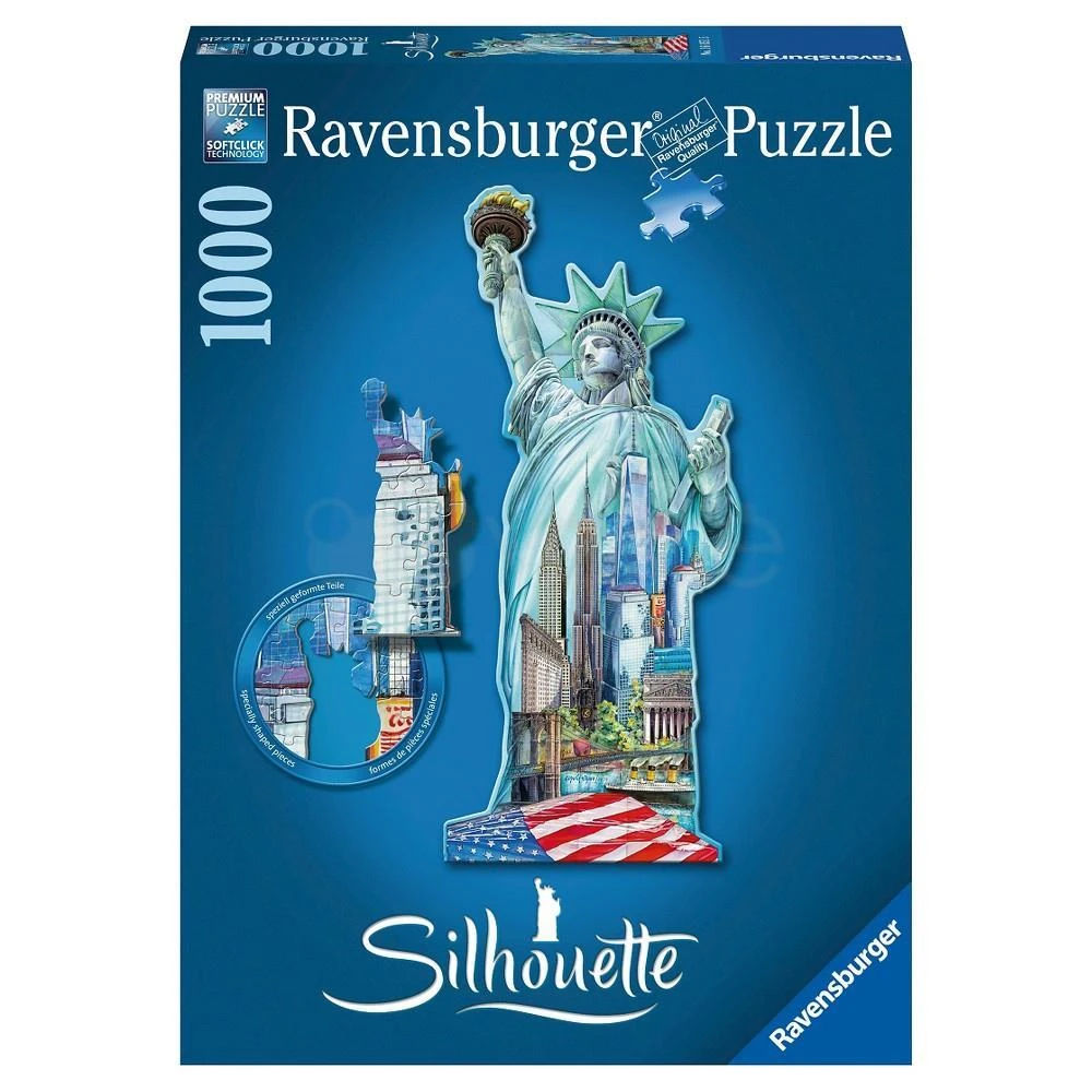 Puzzle 1000 Silhouette Libery Statue - RAVENSBURGER dėlionė