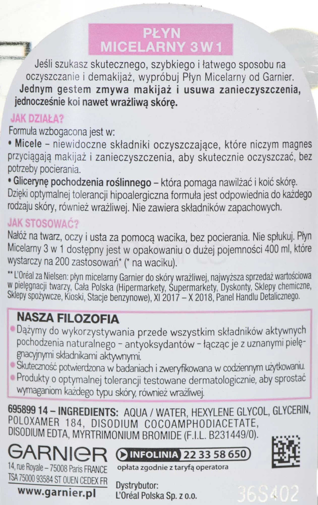 Garnier Skin Naturals - jautriai odai, 400 ml