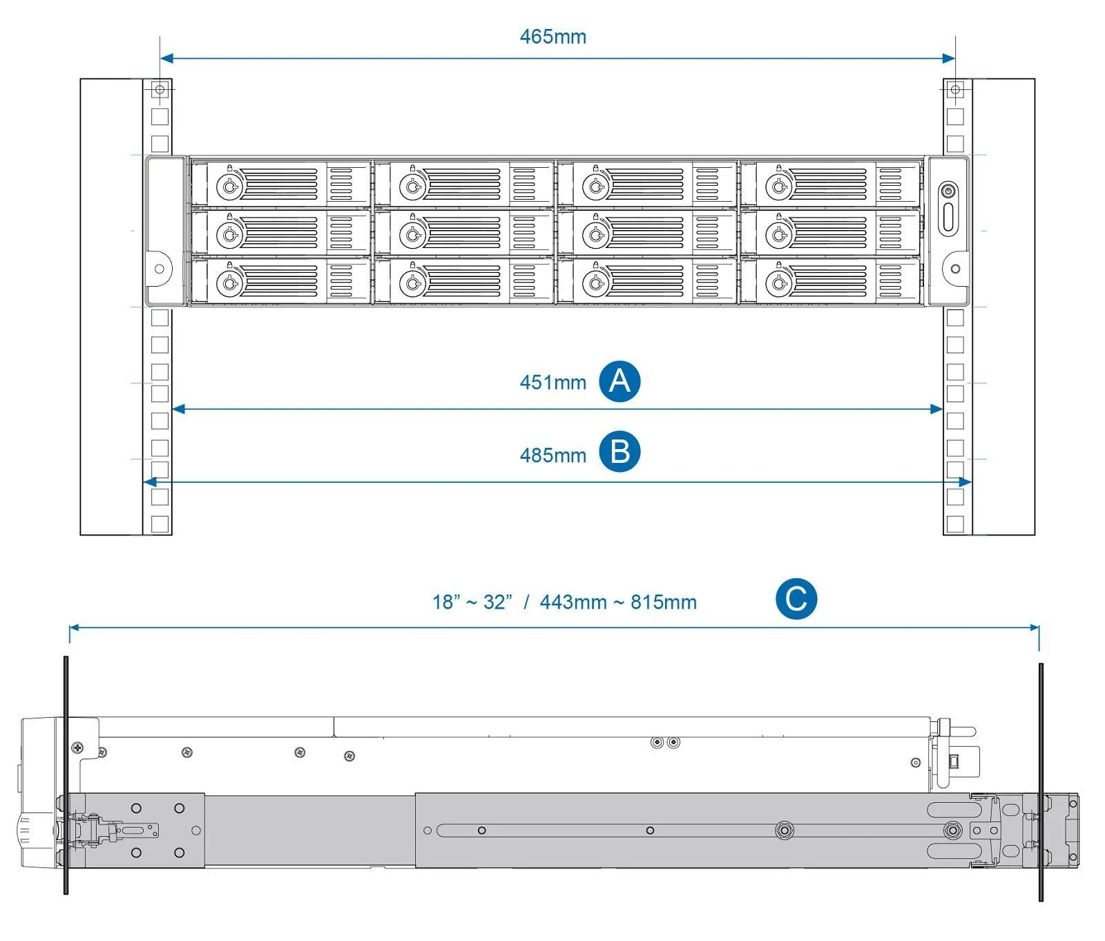 Serveris QNAP RAIL-B02 komutacinės spintos priedas