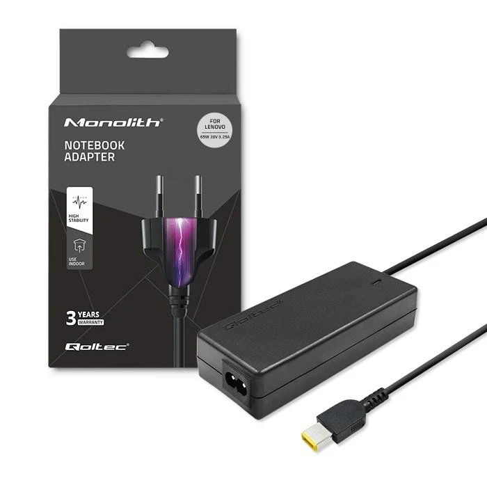 QOLTEC 50053 Nešiojamas kompiuteris Kintamosios srovės adapteris Lenovo 65W 20V 3.25A Plonas antgalis + maitinimo laidas
