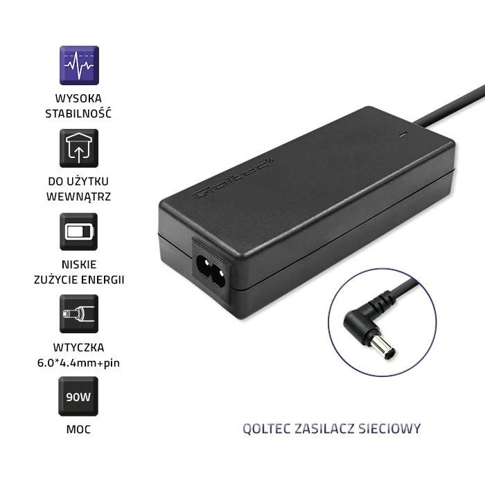 QOLTEC 50088 Nešiojamas kompiuteris kintamosios srovės adapteris Qoltec Sony 90W 19.5 V 4.7 A 6.0x4.4+pin