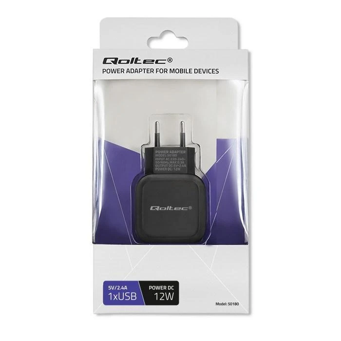 QOLTEC 50180 kintamosios srovės adapteris 12 W 5 V 2,24 A USB