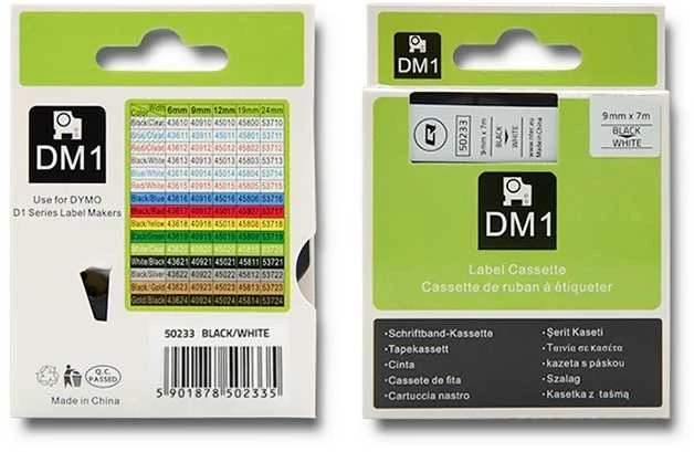 QOLTEC Tape for DYMO D1 40913 9mm x 7m Baltas / Juodas overprint