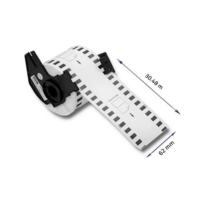QOLTEC Tape for BROTHER DK-22205 62mm x 30.48m Baltas / Juodas overprint Volelis su rankena