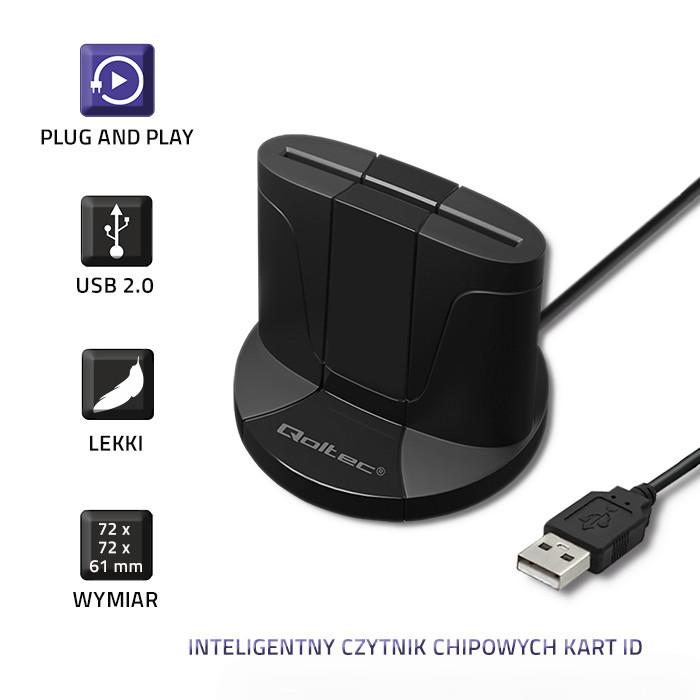 QOLTEC 50632 Išmanusis Smart ID kortelių skaitytuvas SCR0632 USB tipo C