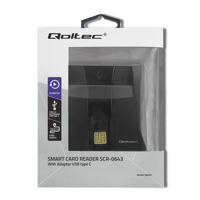 QOLTEC Smart chip ID kortelių skaitytuvas USB 2.0 Plug&Play vertikalus