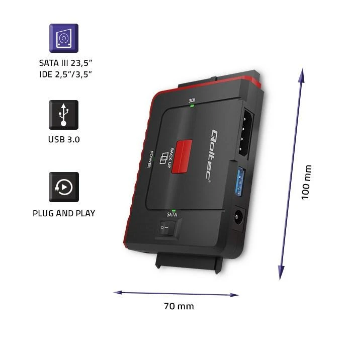 QOLTEC 50645 adapteris USB 3.0 prie IDE SATA III