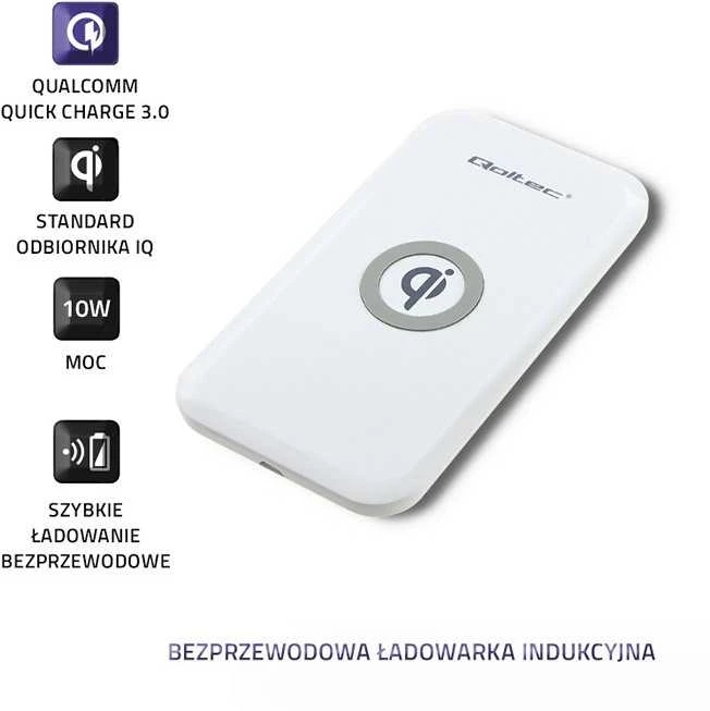 QOLTEC 51842 Qoltec indukcinis belaidis įkroviklis | Qualcomm QuickCharge 3.0 | 10W | baltas