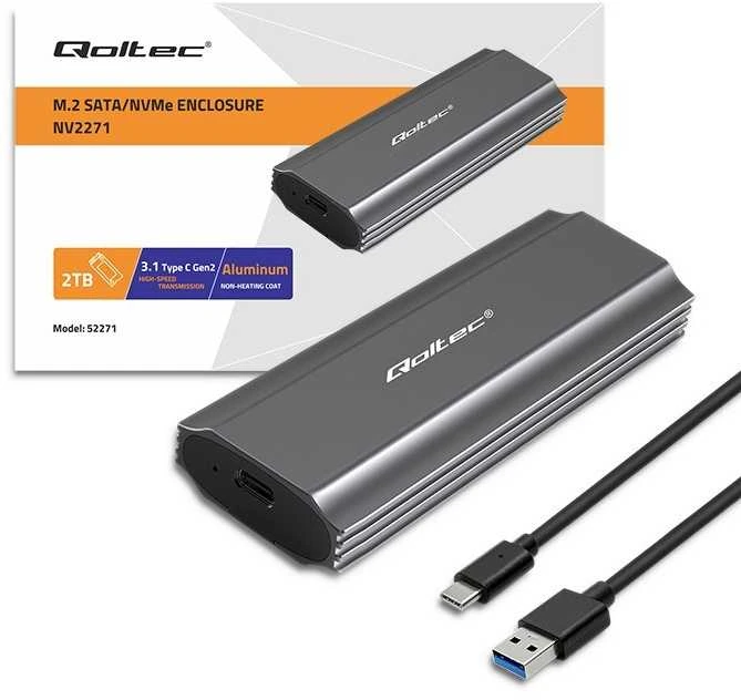 Qoltec NV2271 SSD korpusas su USB-C laidu