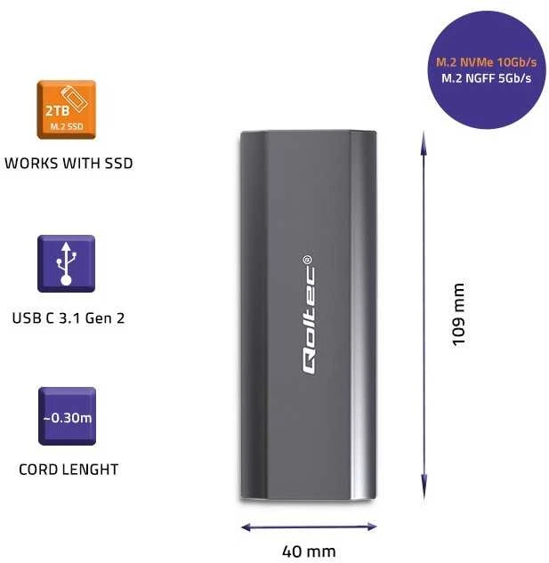 Qoltec NV2271 SSD korpusas su techniniais parametrais