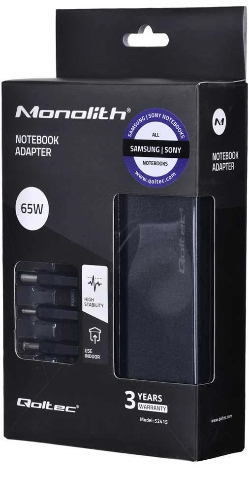 QOLTEC 52415 Maitinimo adapteris, skirtas Samsung Sony 65W / 3 kištukai / maitinimo kabelis