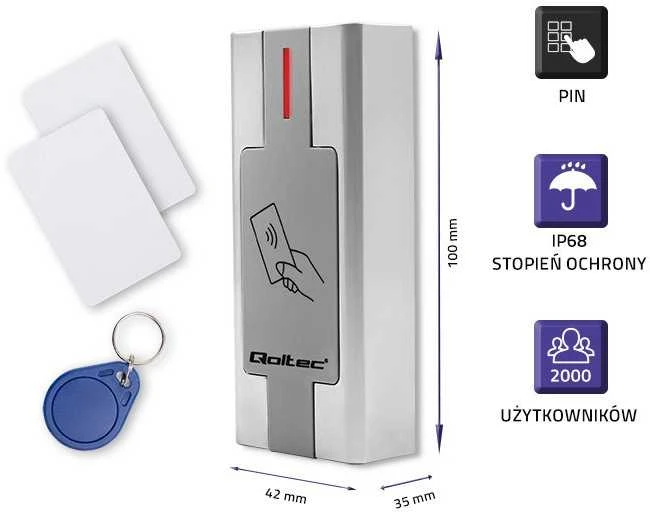 QOLTEC 52446 Proximity kortelė ir raktų pakabuko skaitytuvas
