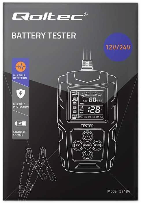 Qoltec skaitmeninis akumuliatoriaus testeris su LCD ekranu | 12V | 24V | 3Ah-200Ah