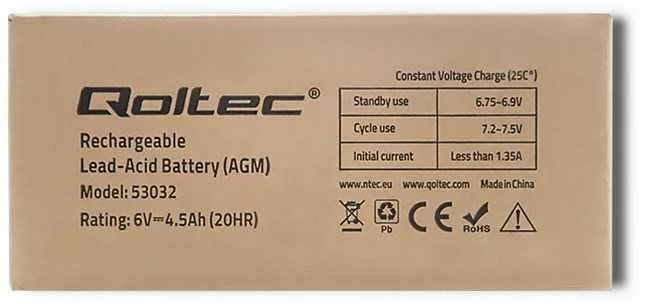 QOLTEC 53032 Baterija AGM 6V 4.5Ah max. 1.35A