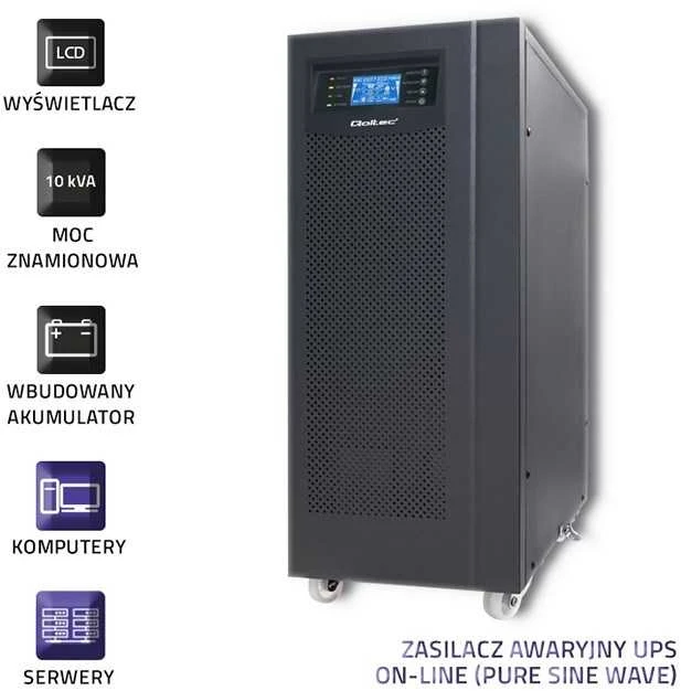QOLTEC 53044 Qoltec Nepertraukiamas maitinimo šaltinis On-line 10KVA 8kW LCD USB