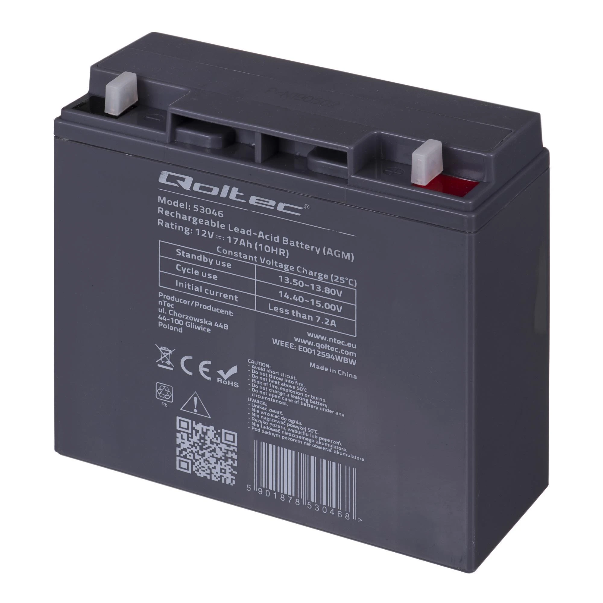 QOLTEC 53046 Qoltec Baterija AGM 12V 17Ah maks.255A