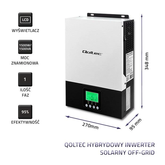 QOLTEC 53875 hibridinis saulės energijos keitiklis išjungtas iš tinklo 1,5 kW 80A MPPT sinusas