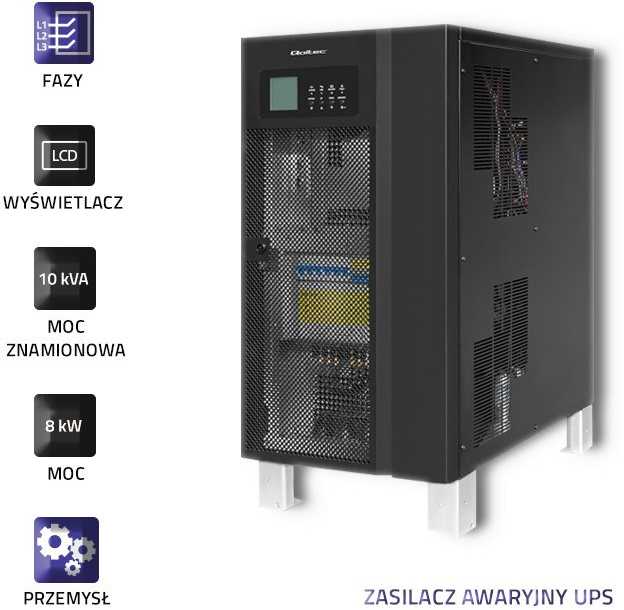 Qoltec 53948 Nepertraukiamo maitinimo šaltinis UPS 3 fazių | 10KVA | 8kW | LCD