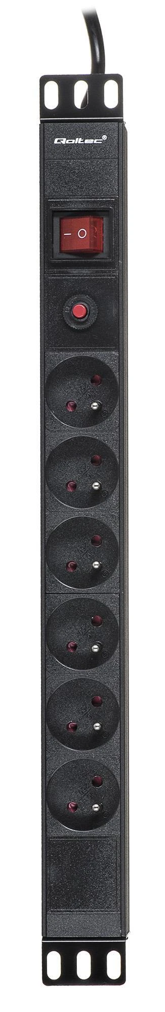 QOLTEC 53995 Apsauga nuo viršįtampių RACK 19 16A 1U PDU 6xSCHUKO 2m