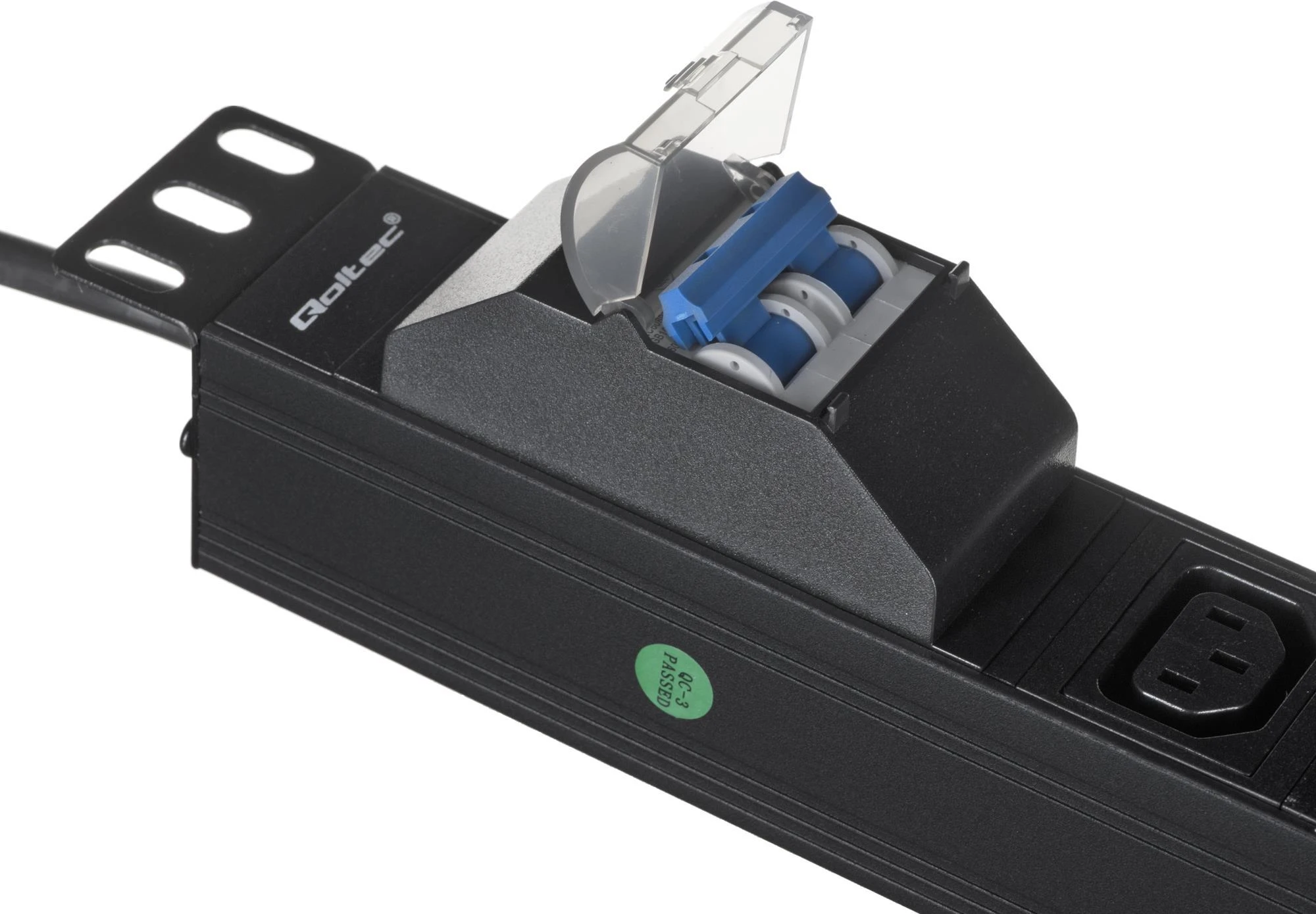 QOLTEC 53999 Apsauga nuo viršįtampių CB, skirta RACK 19 1U 10A PDU 8xIEC C13 2m