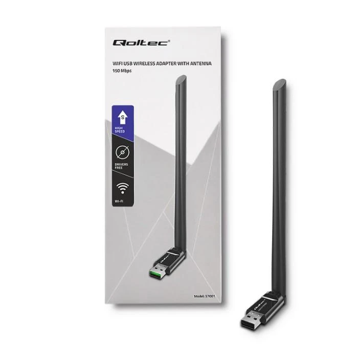 Qoltec belaidis adapteris Wi-Fi USB su antena, 57001